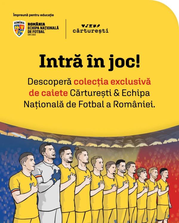 rechizite cu tematică fotbal România cumpără caiete Echipa Națională ce poți câștiga cu Cărturești back to school bilete la meci România Austria 2025 cum te înscrii la tombola Cărturești